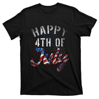 Fireworks Happy 4th Of July Us Flag American 4th Of July T-Shirt