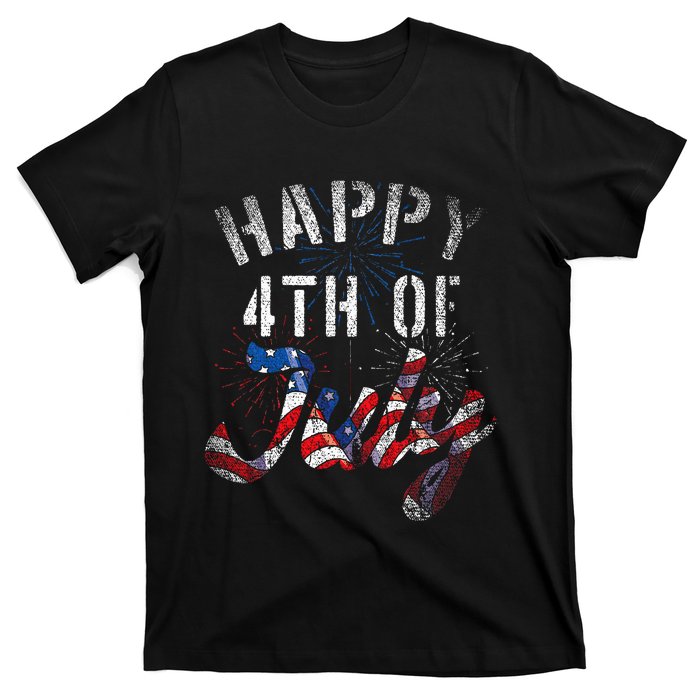 Fireworks Happy 4th Of July Us Flag American 4th Of July T-Shirt