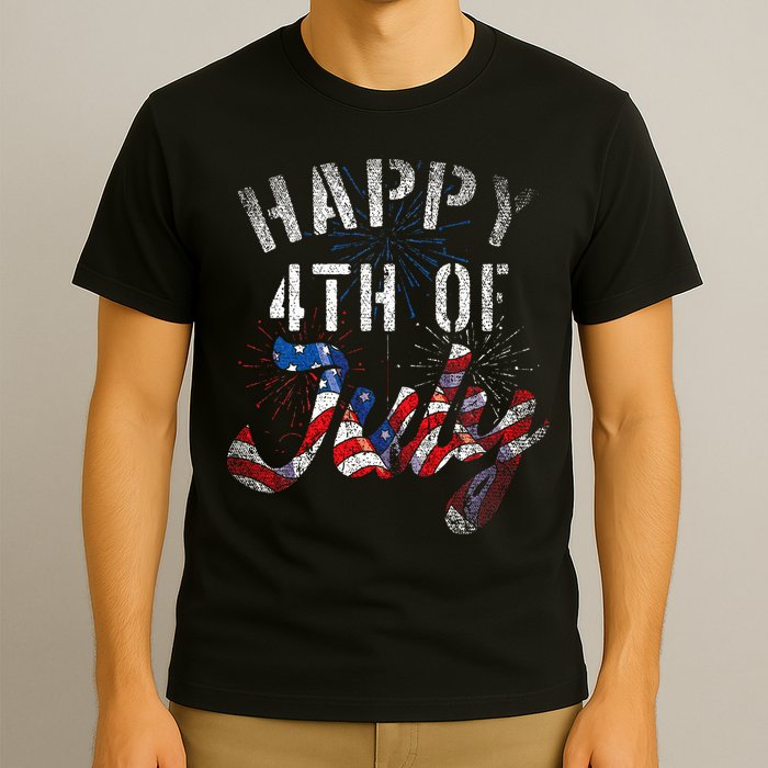Fireworks Happy 4th Of July Us Flag American 4th Of July T-Shirt