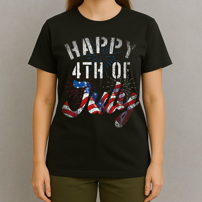 Fireworks Happy 4th Of July Us Flag American 4th Of July T-Shirt