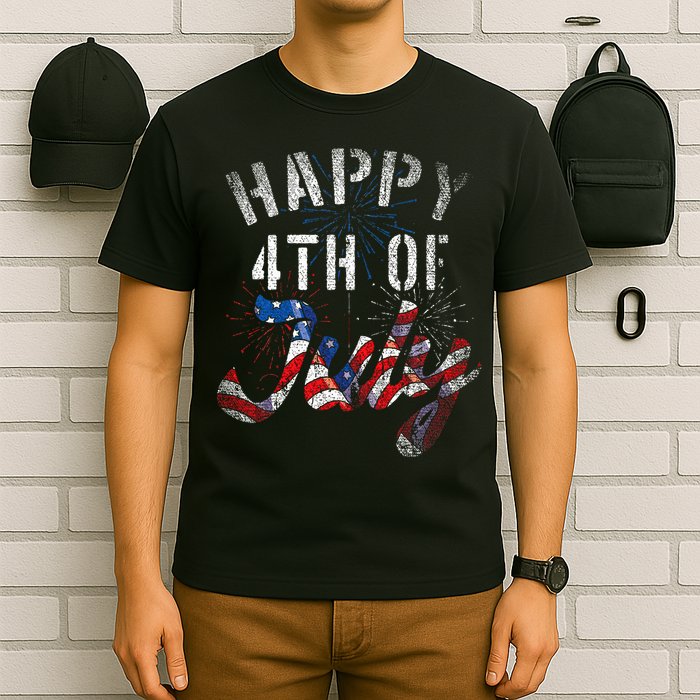 Fireworks Happy 4th Of July Us Flag American 4th Of July T-Shirt