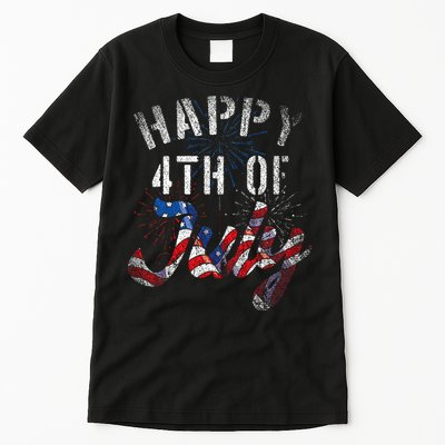 Fireworks Happy 4th Of July Us Flag American 4th Of July Tall T-Shirt