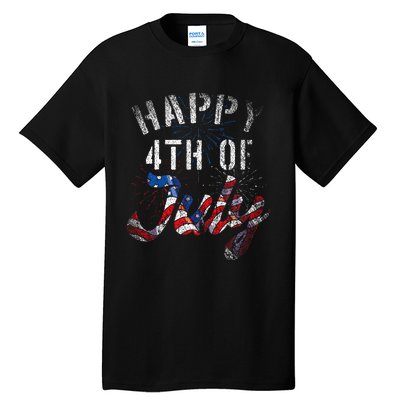 Fireworks Happy 4th Of July Us Flag American 4th Of July Tall T-Shirt