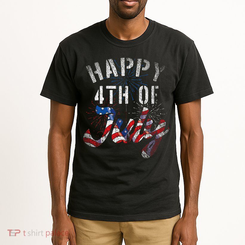 Fireworks Happy 4th Of July Us Flag American 4th Of July Tall T-Shirt