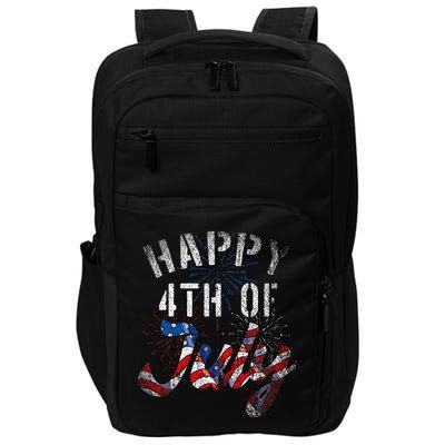 Fireworks Happy 4th Of July Us Flag American 4th Of July Impact Tech Backpack