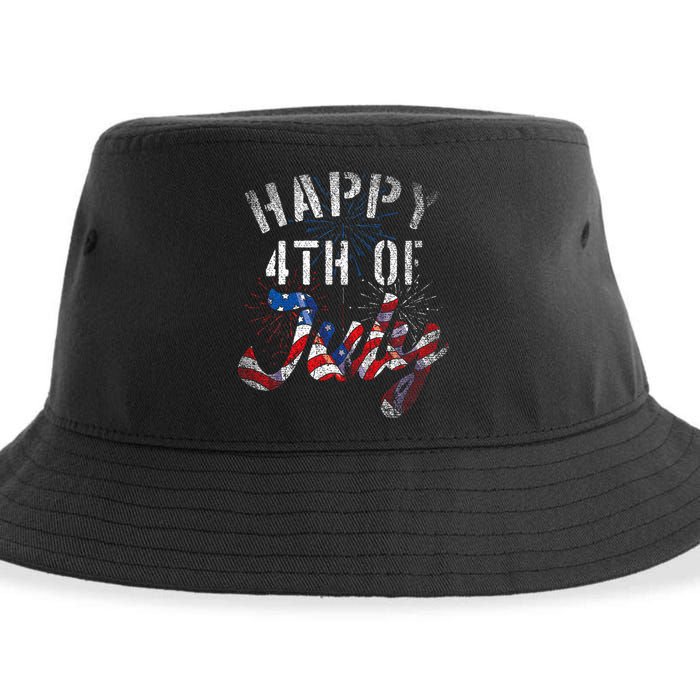 Fireworks Happy 4th Of July Us Flag American 4th Of July Sustainable Bucket Hat