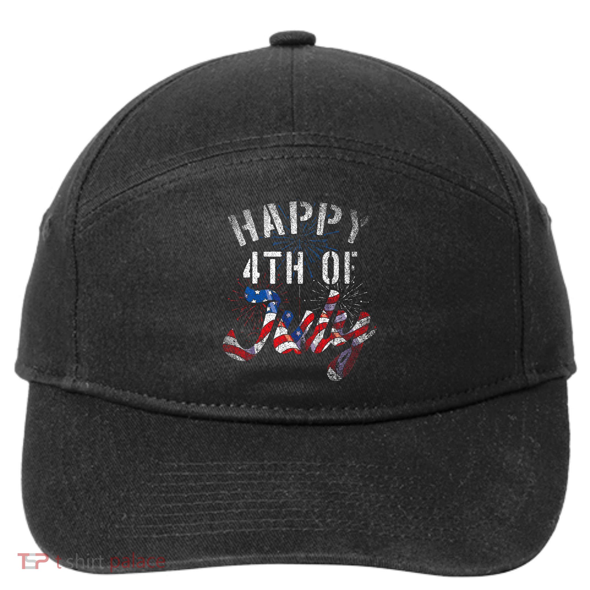 Fireworks Happy 4th Of July Us Flag American 4th Of July 7-Panel Snapback Hat