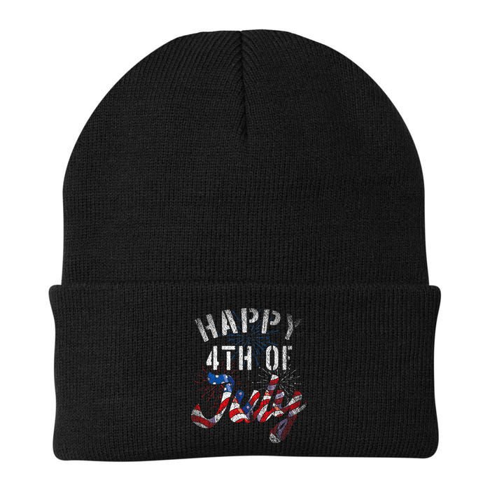 Fireworks Happy 4th Of July Us Flag American 4th Of July Beanie