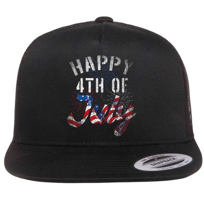 Fireworks Happy 4th Of July Us Flag American 4th Of July Flatbill Hat