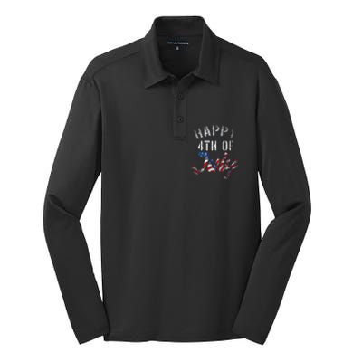 Fireworks Happy 4th Of July Us Flag American 4th Of July Silk Touch Performance Long Sleeve Polo