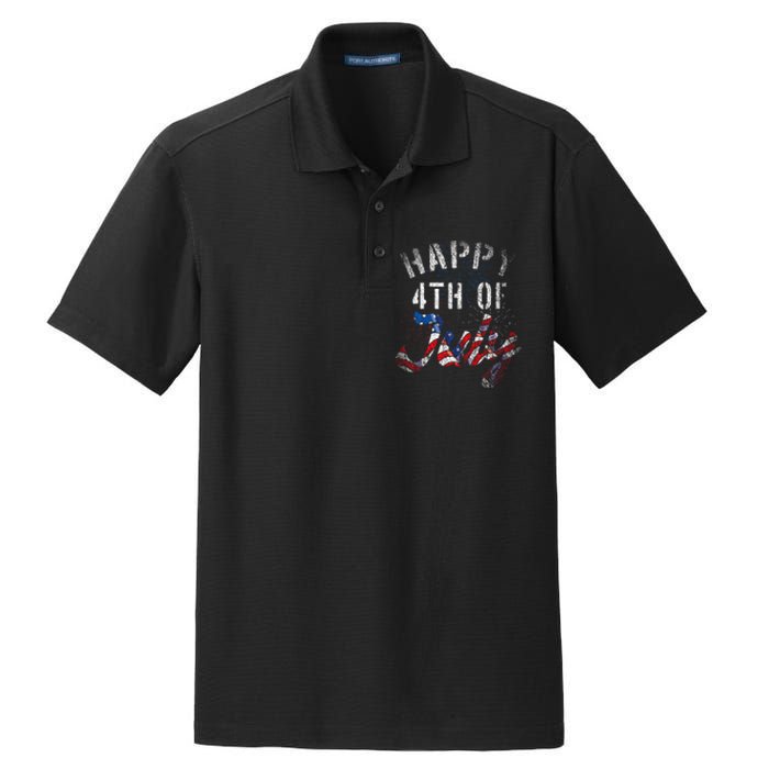 Fireworks Happy 4th Of July Us Flag American 4th Of July Dry Zone Grid Polo