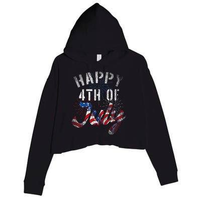 Fireworks Happy 4th Of July Us Flag American 4th Of July Crop Fleece Hoodie