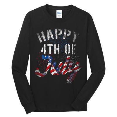 Fireworks Happy 4th Of July Us Flag American 4th Of July Tall Long Sleeve T-Shirt