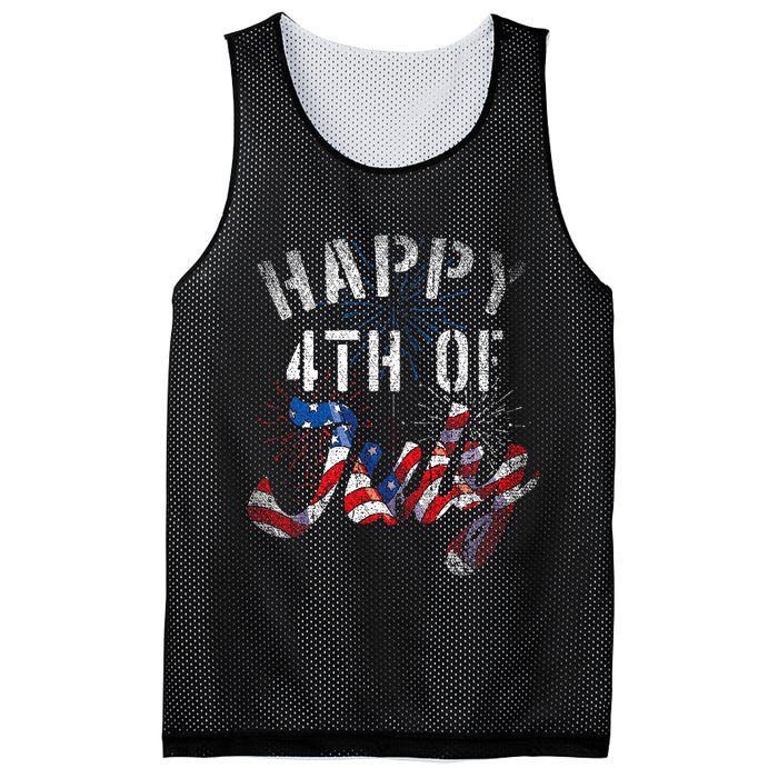 Fireworks Happy 4th Of July Us Flag American 4th Of July Mesh Reversible Basketball Jersey Tank
