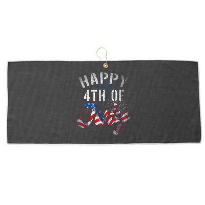 Fireworks Happy 4th Of July Us Flag American 4th Of July Large Microfiber Waffle Golf Towel