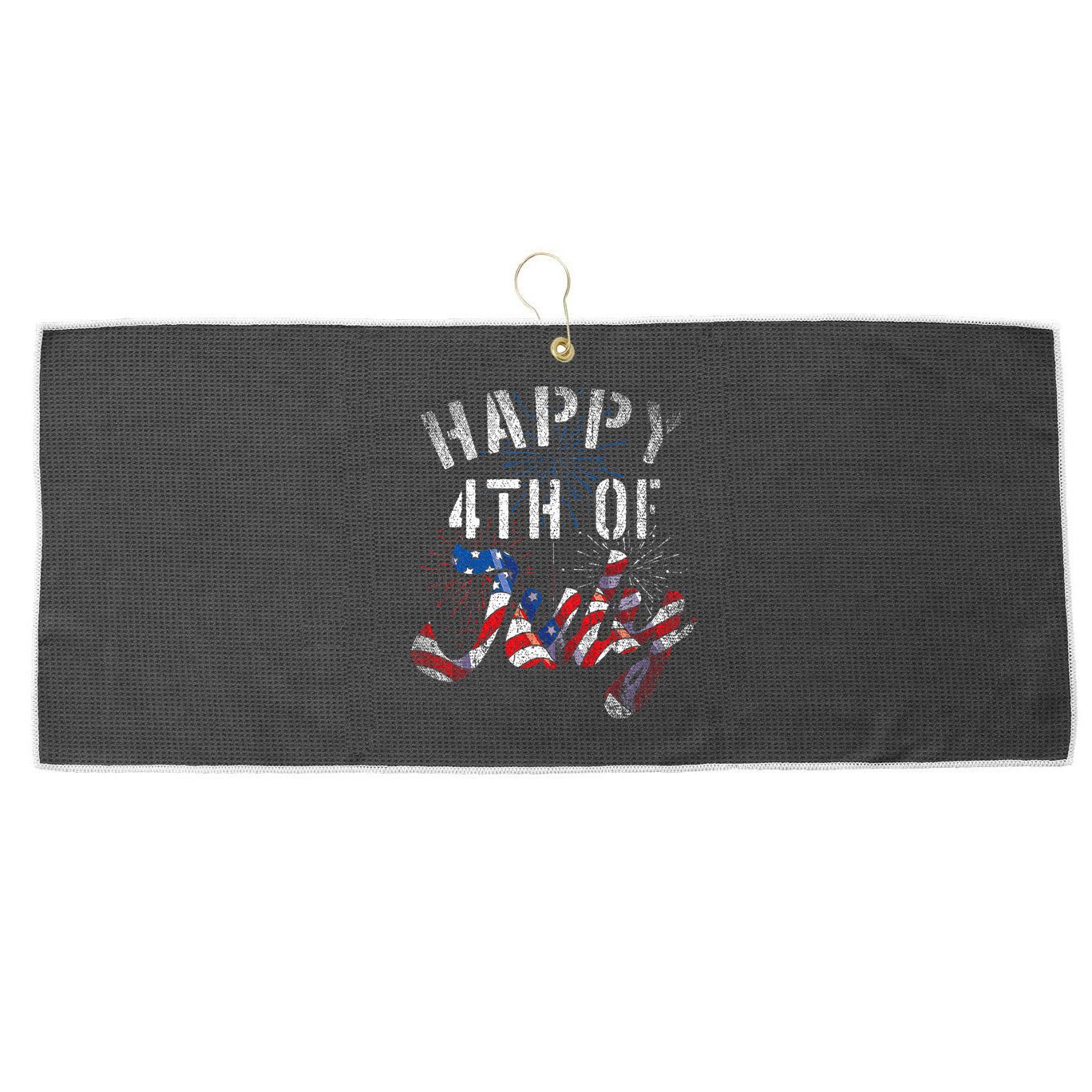 Fireworks Happy 4th Of July Us Flag American 4th Of July Large Microfiber Waffle Golf Towel