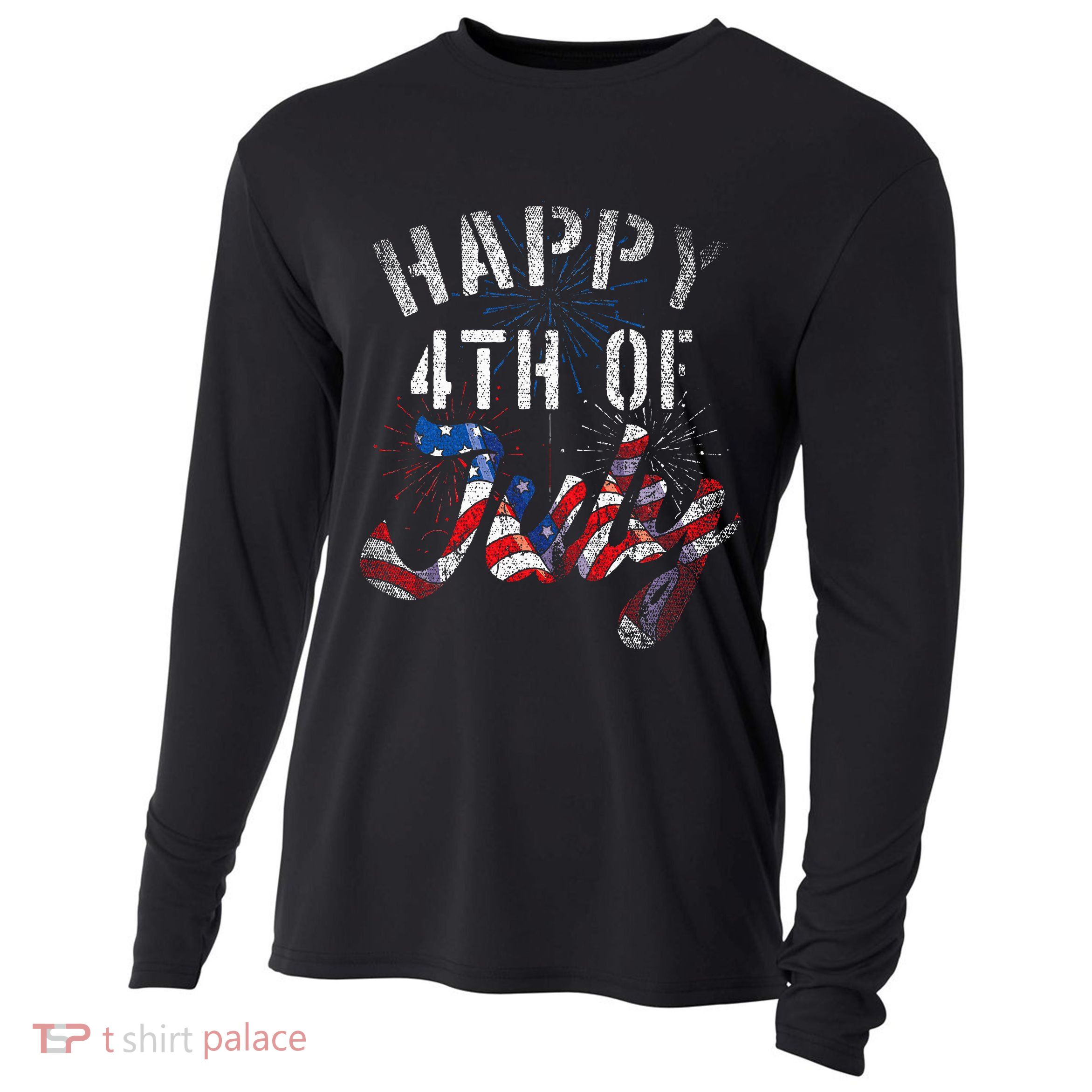 Fireworks Happy 4th Of July Us Flag American 4th Of July Cooling Performance Long Sleeve Crew