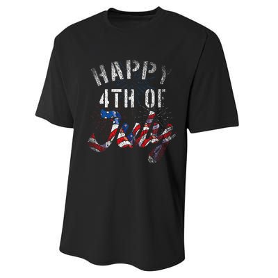 Fireworks Happy 4th Of July Us Flag American 4th Of July Performance Sprint T-Shirt