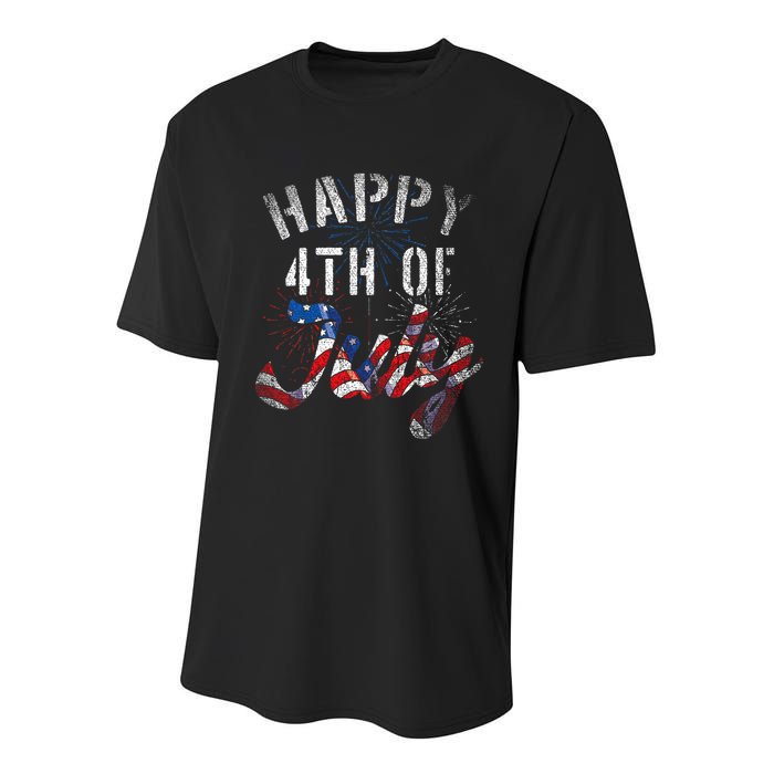 Fireworks Happy 4th Of July Us Flag American 4th Of July Youth Performance Sprint T-Shirt