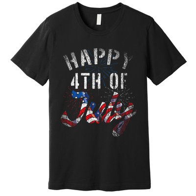 Fireworks Happy 4th Of July Us Flag American 4th Of July Premium T-Shirt