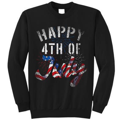 Fireworks Happy 4th Of July Us Flag American 4th Of July Tall Sweatshirt
