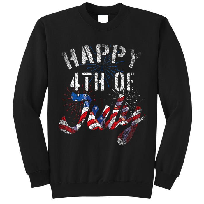 Fireworks Happy 4th Of July Us Flag American 4th Of July Tall Sweatshirt