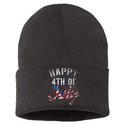 Fireworks Happy 4th Of July Us Flag American 4th Of July Sustainable Knit Beanie