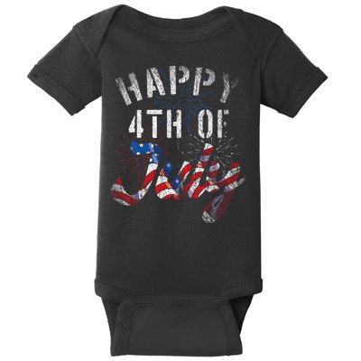 Fireworks Happy 4th Of July Us Flag American 4th Of July Baby Bodysuit