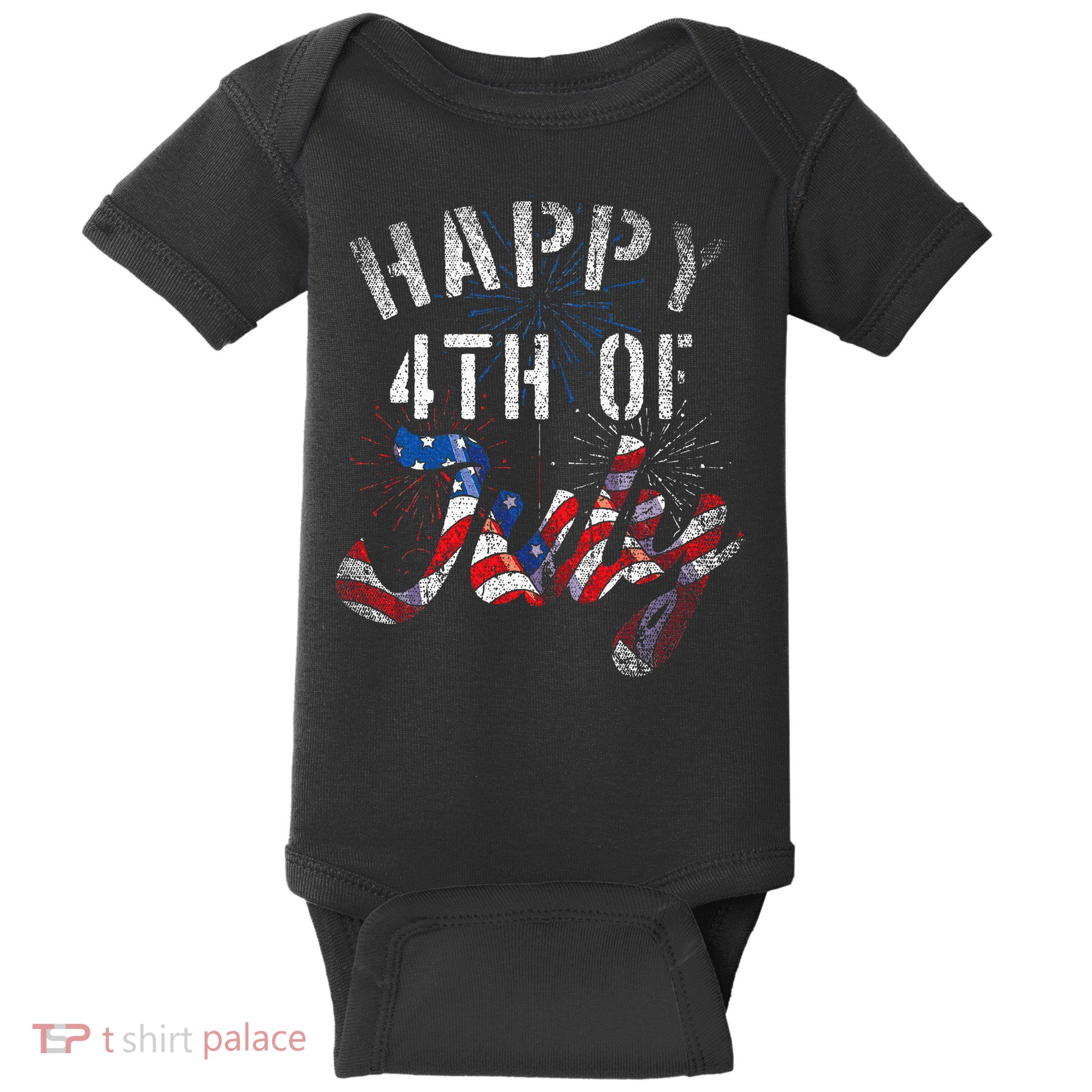 Fireworks Happy 4th Of July Us Flag American 4th Of July Baby Bodysuit
