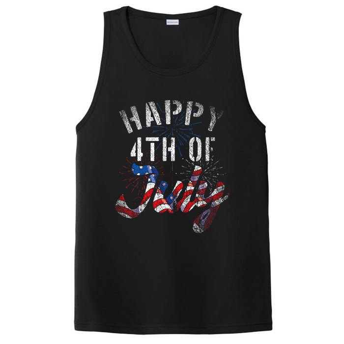 Fireworks Happy 4th Of July Us Flag American 4th Of July PosiCharge Competitor Tank