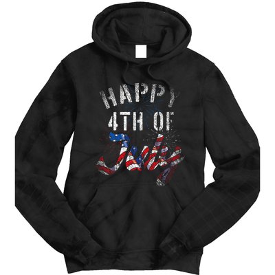 Fireworks Happy 4th Of July Us Flag American 4th Of July Tie Dye Hoodie