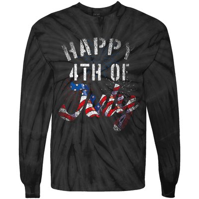 Fireworks Happy 4th Of July Us Flag American 4th Of July Tie-Dye Long Sleeve Shirt