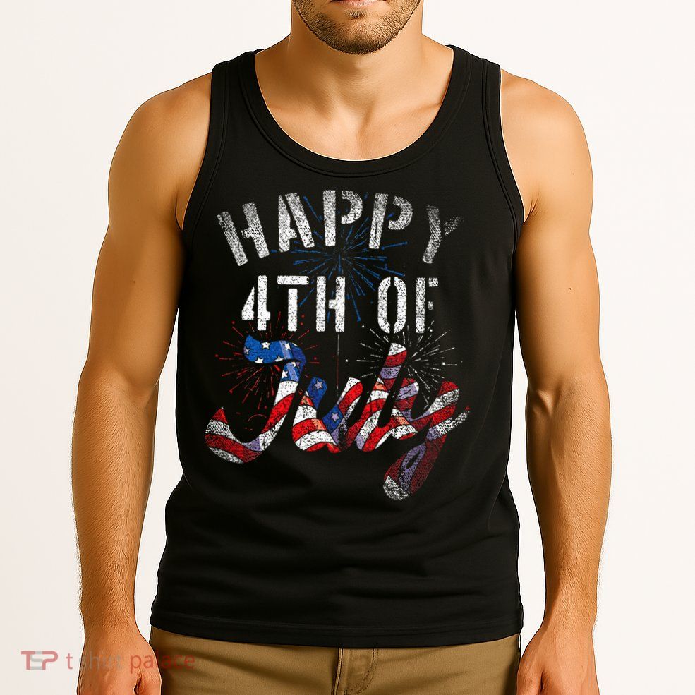 Fireworks Happy 4th Of July Us Flag American 4th Of July Tank Top