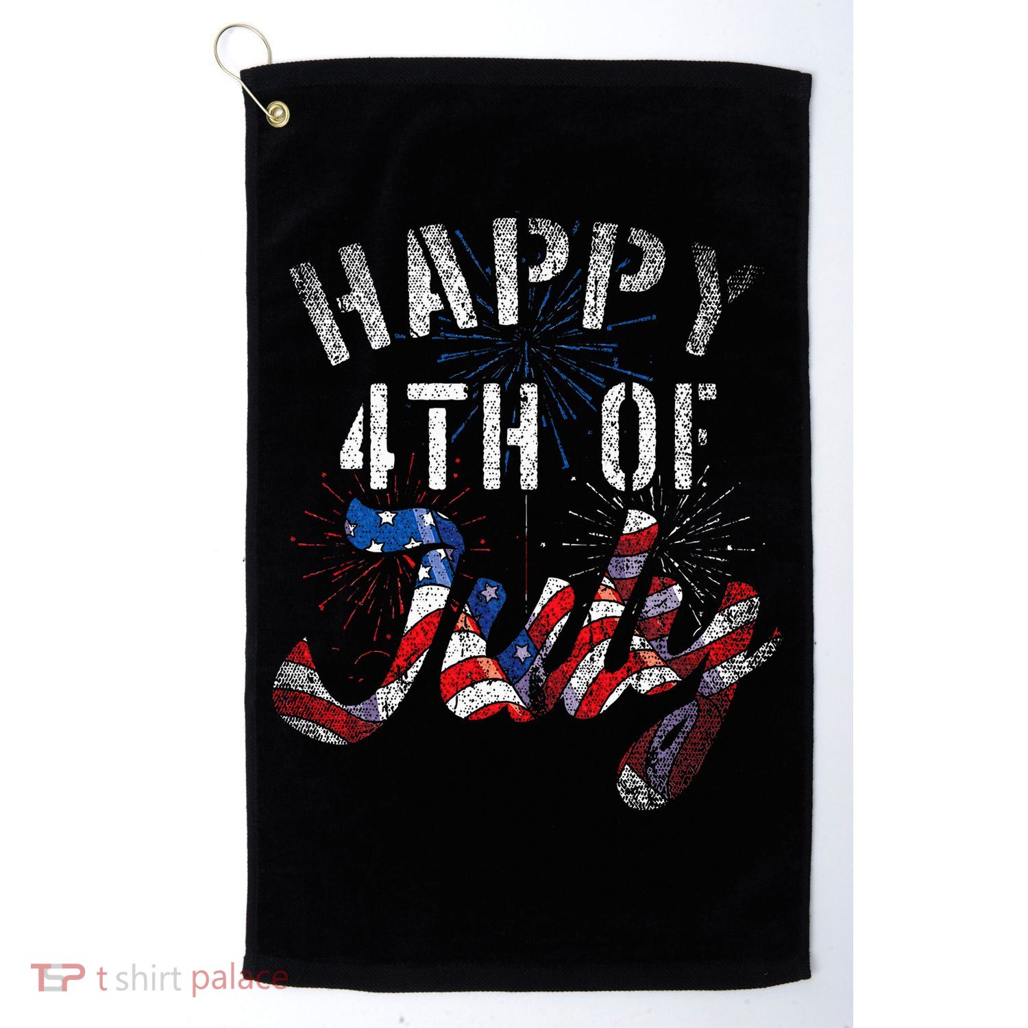 Fireworks Happy 4th Of July Us Flag American 4th Of July Golf Towel