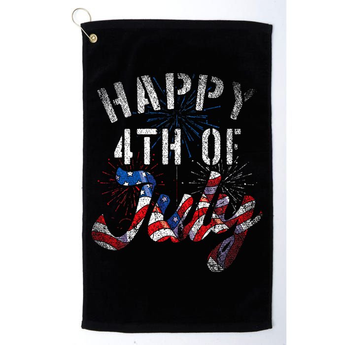 Fireworks Happy 4th Of July Us Flag American 4th Of July Golf Towel