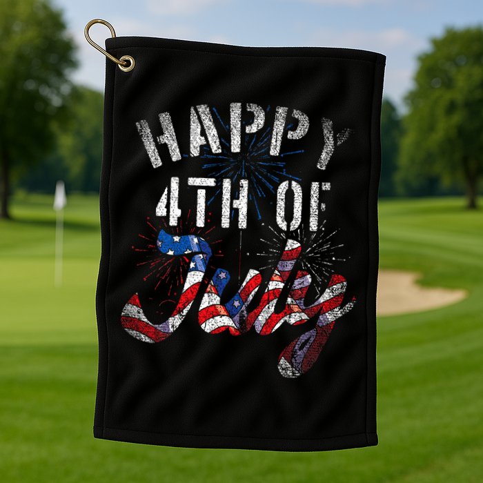 Fireworks Happy 4th Of July Us Flag American 4th Of July Golf Towel