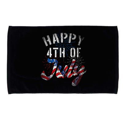 Fireworks Happy 4th Of July Us Flag American 4th Of July Microfiber Hand Towel
