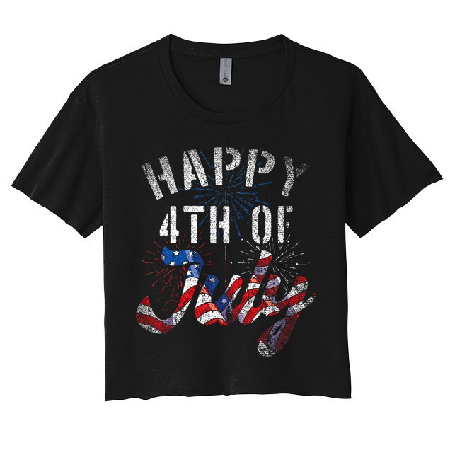 Fireworks Happy 4th Of July Us Flag American 4th Of July Crop Top