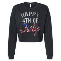 Fireworks Happy 4th Of July Us Flag American 4th Of July Cropped Pullover Crew