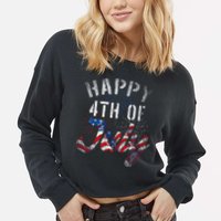 Fireworks Happy 4th Of July Us Flag American 4th Of July Cropped Pullover Crew