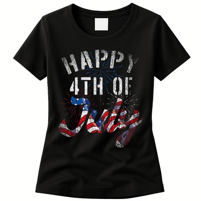 Fireworks Happy 4th Of July Us Flag American 4th Of July Womens T-Shirt