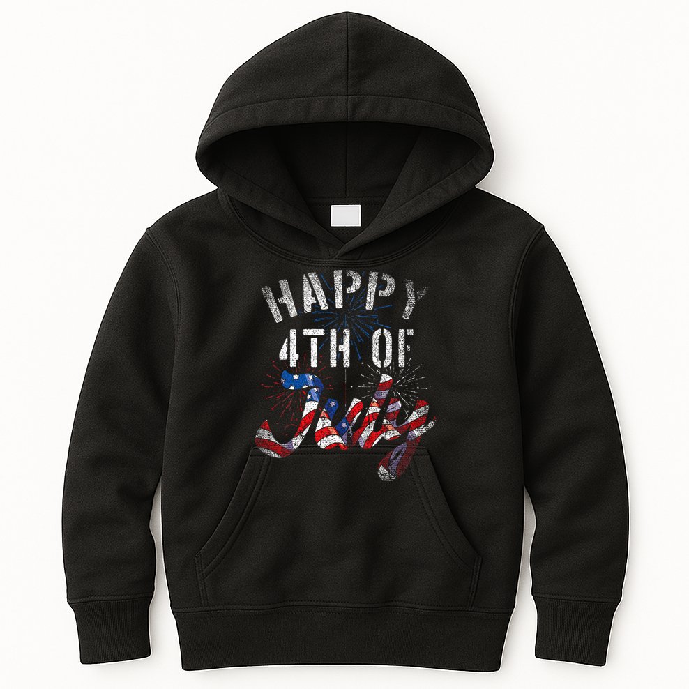 Fireworks Happy 4th Of July Us Flag American 4th Of July Kids Hoodie