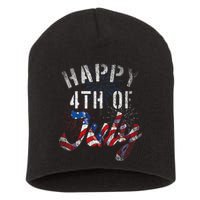 Fireworks Happy 4th Of July Us Flag American 4th Of July Short Acrylic Beanie