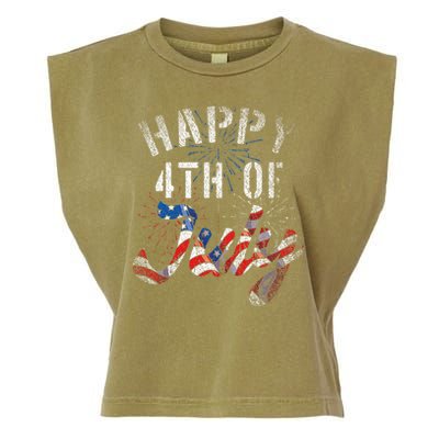 Fireworks Happy 4th Of July Us Flag American 4th Of July Garment-Dyed Women's Muscle Tee