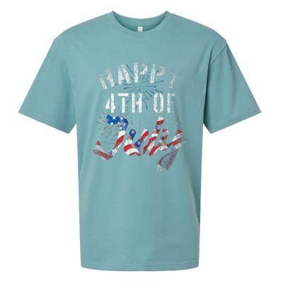 Fireworks Happy 4th Of July Us Flag American 4th Of July Sueded Cloud Jersey T-Shirt