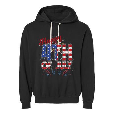 Fireworks Happy 4th Of July Us Flag American 4th Of July Garment-Dyed Fleece Hoodie