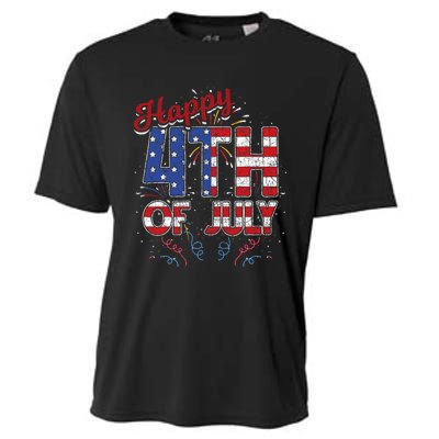 Fireworks Happy 4th Of July Us Flag American 4th Of July Cooling Performance Crew T-Shirt