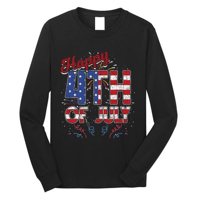 Fireworks Happy 4th Of July Us Flag American 4th Of July Long Sleeve Shirt