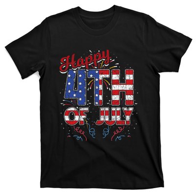 Fireworks Happy 4th Of July Us Flag American 4th Of July T-Shirt