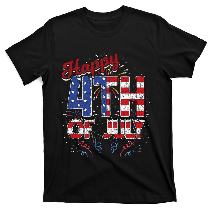 Fireworks Happy 4th Of July Us Flag American 4th Of July T-Shirt